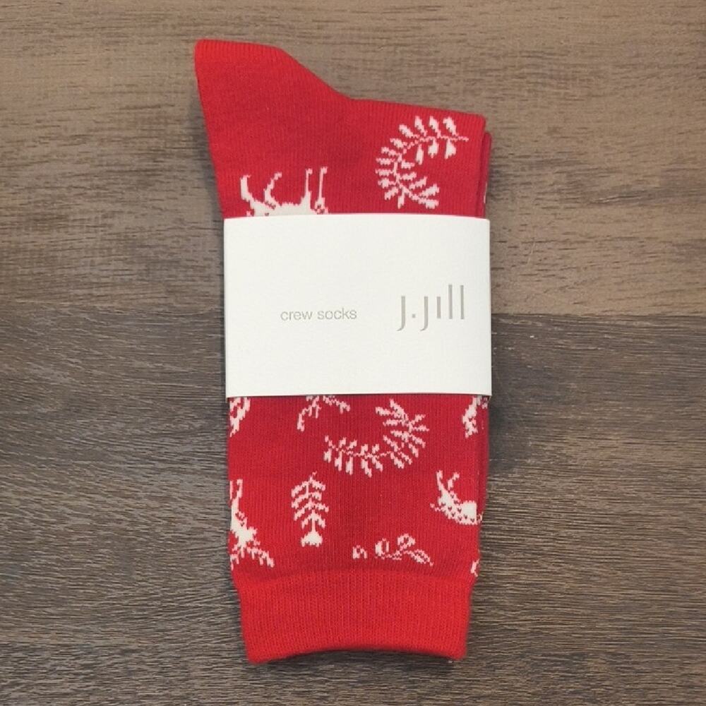 J. Jill Red & White Woodland Design Crew Socks, NWT